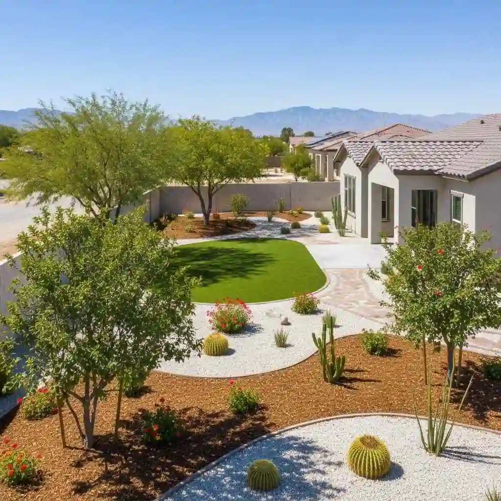 Beautiful finished Las Vegas landscape after dirt hauling