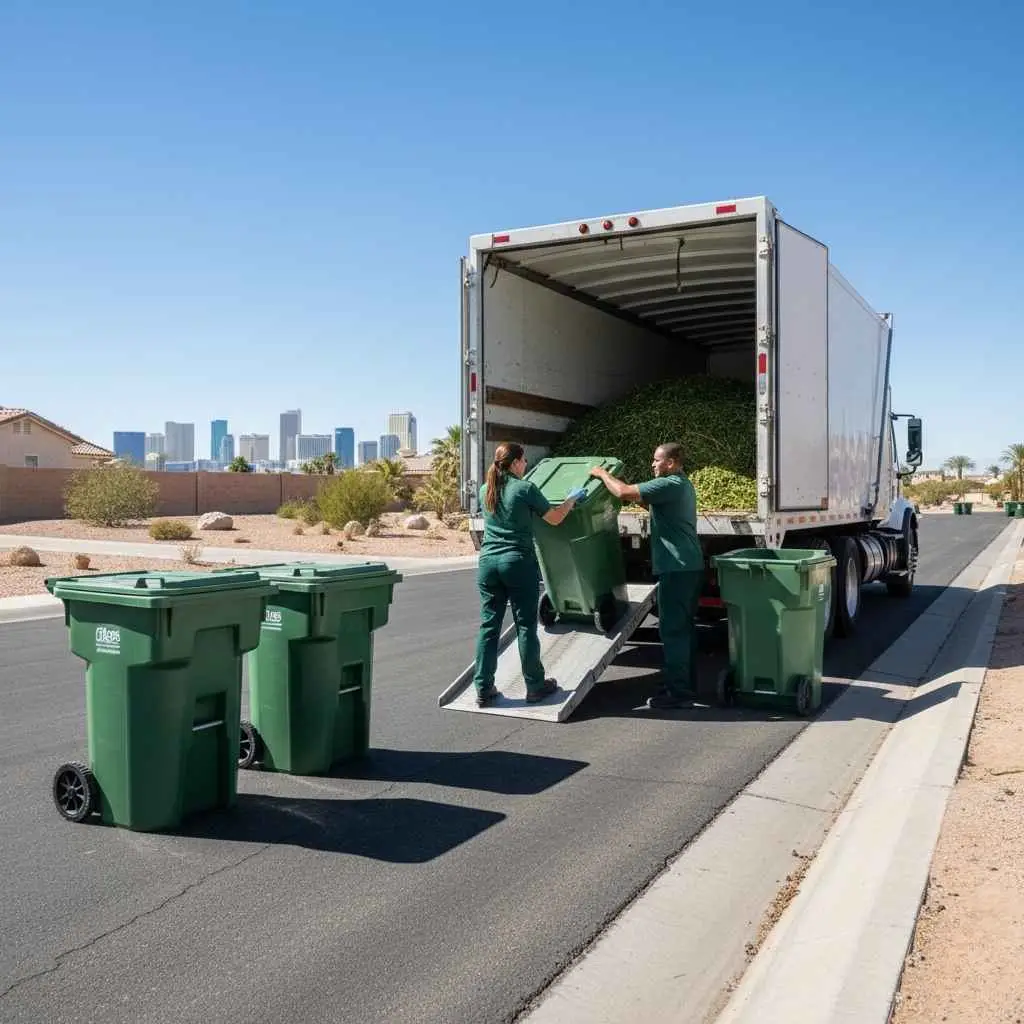 Compost bins being loaded into hauling truck