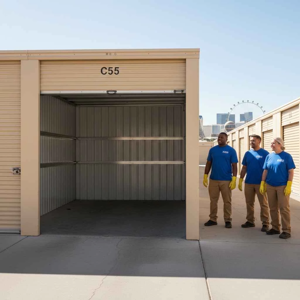 organized, empty storage unit after professional cleanout