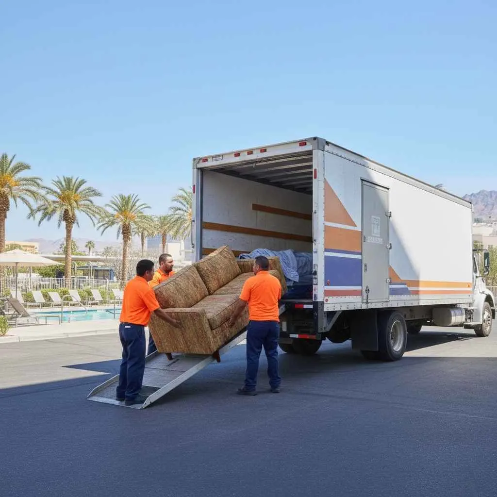 removal team loading couch into professional service truck