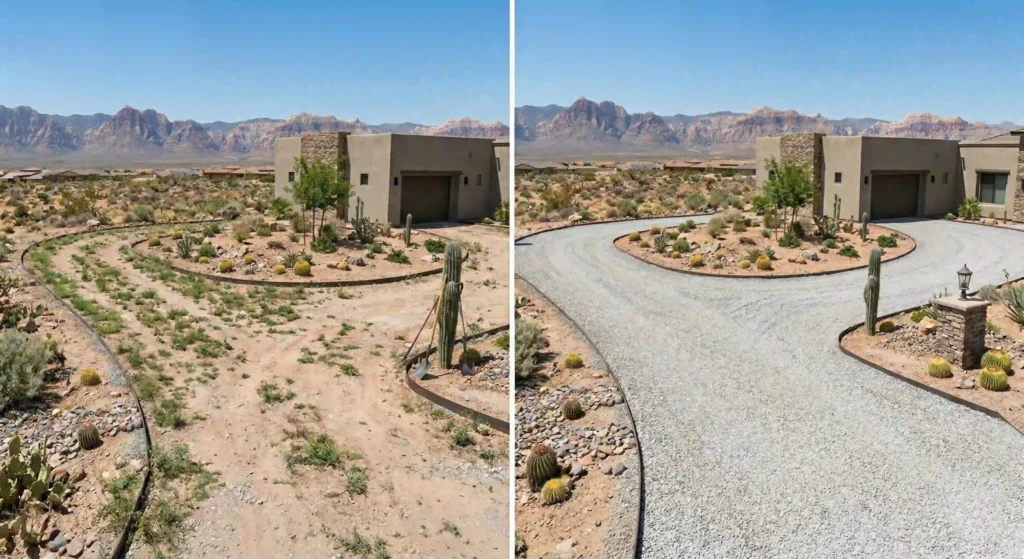 beforeafter gravel driveway comparison
