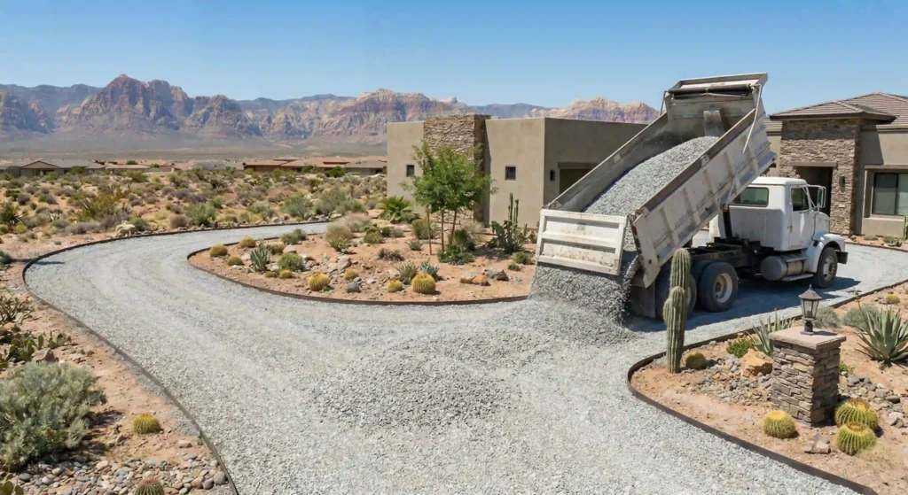 gravel delivery truck unloading (no people)