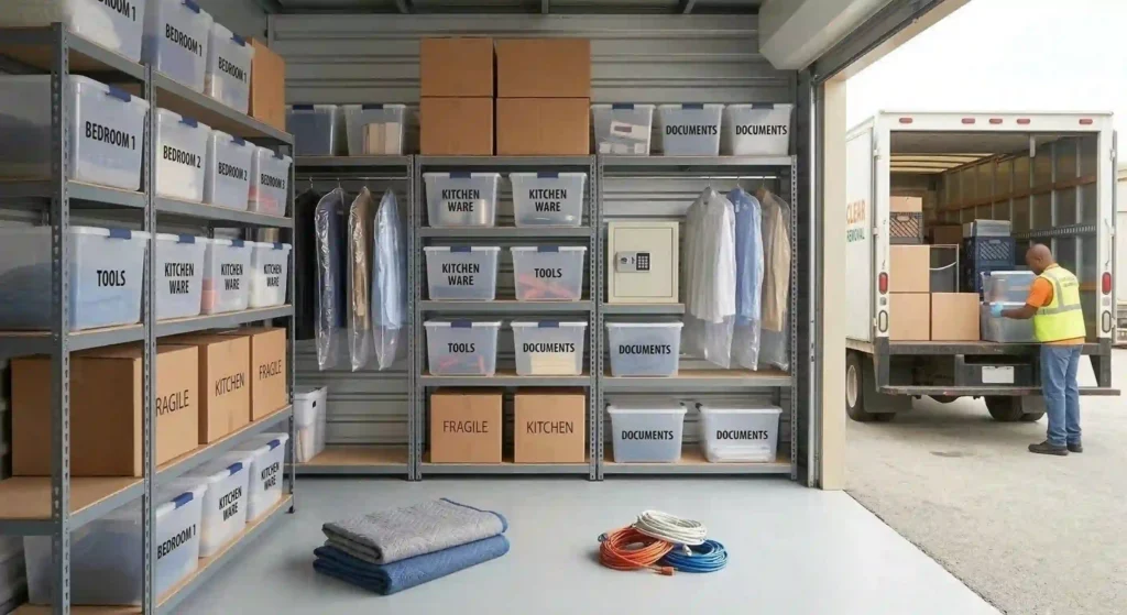 organized storage unit after a cleanout.