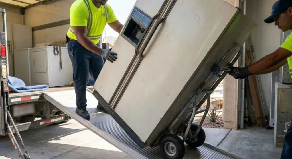 appliance being loaded into truck