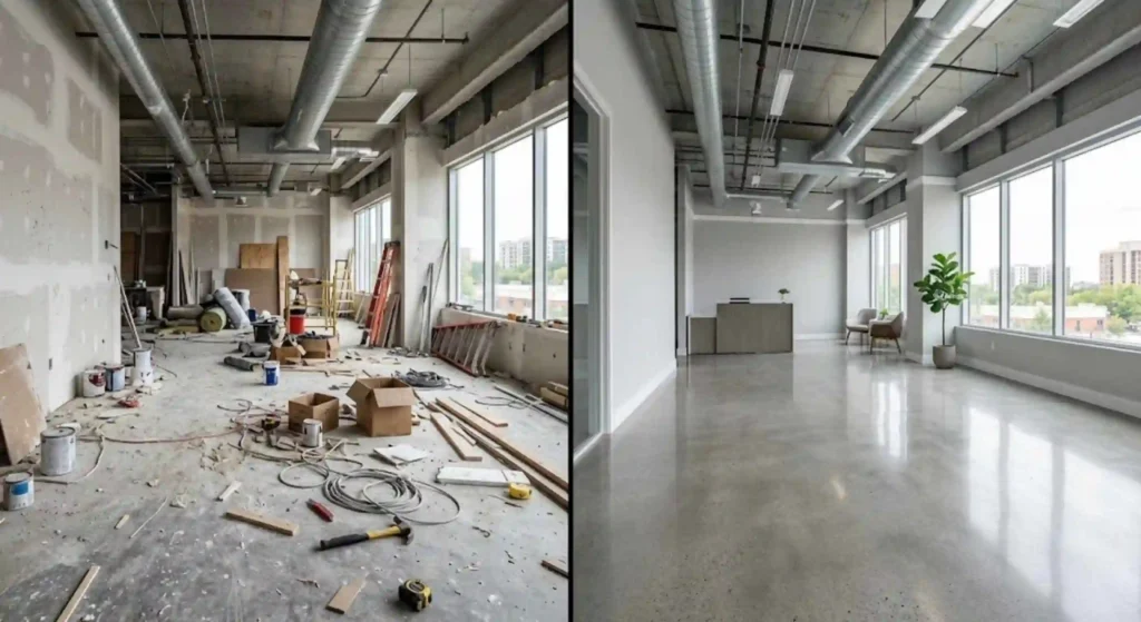 messy vs cleaned commercial space