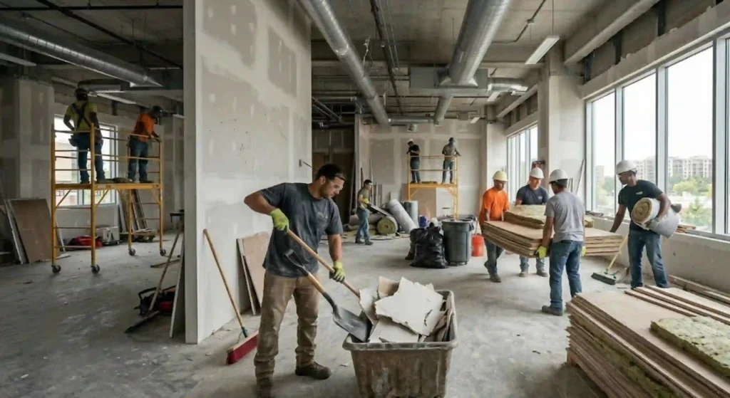 workers removing debris