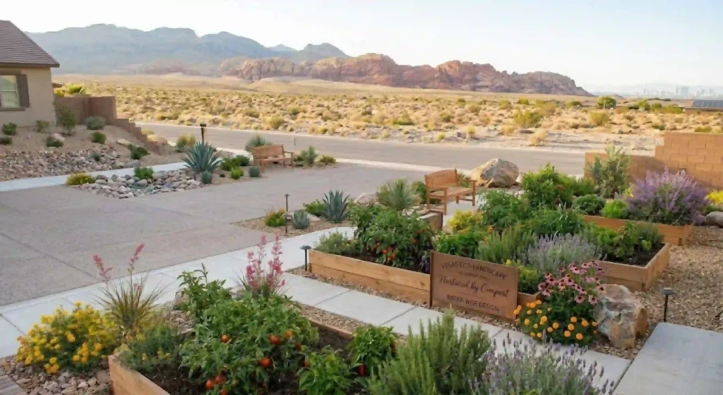 Completed eco-friendly landscape project using compost in Las Vegas
