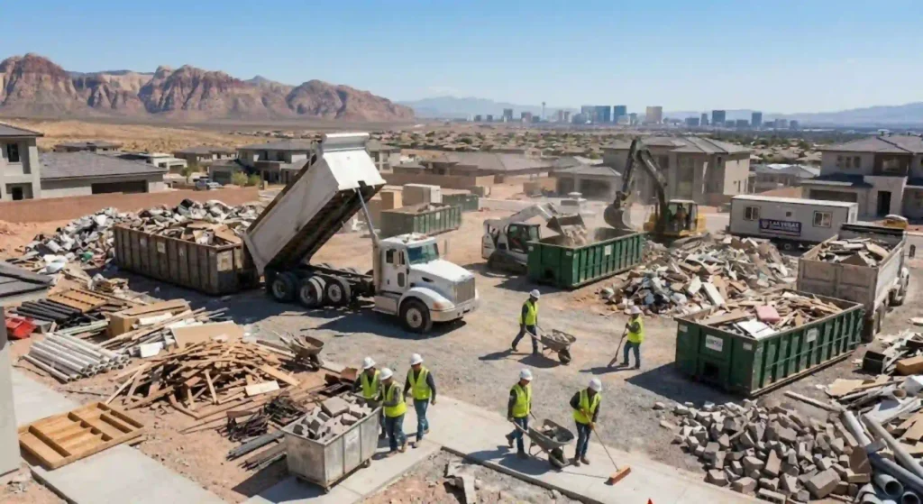 Construction cleanout crew removing debris from Las Vegas building site