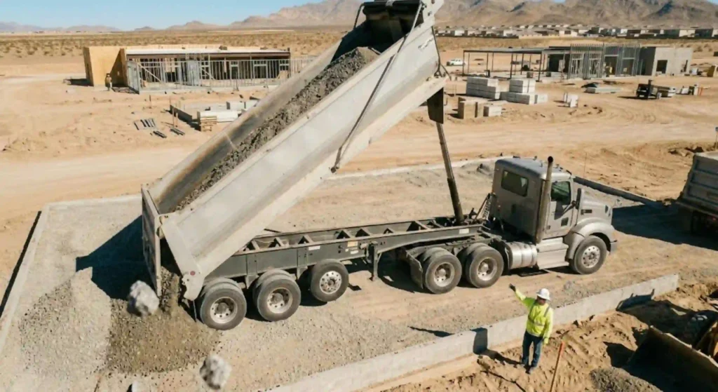 Construction crew receiving gravel delivery in Henderson