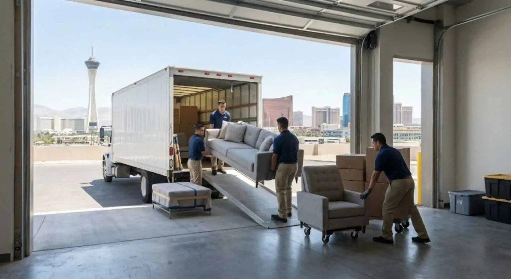 Furniture removal team loading household items during a move in Las Vegas