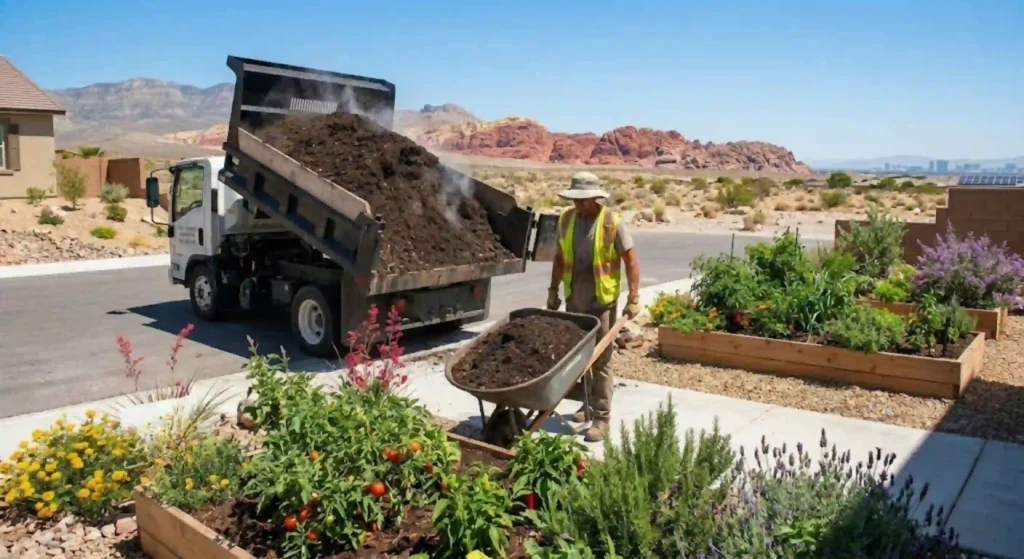 Professional compost hauling service supporting greener gardens in Las Vegas
