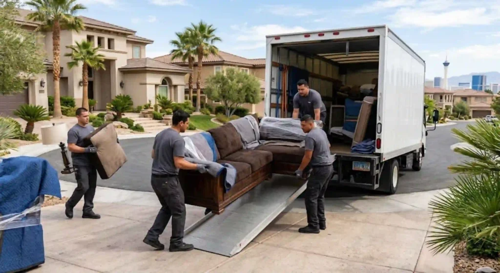Professional furniture hauling crew removing oversized furniture in Las Vegas