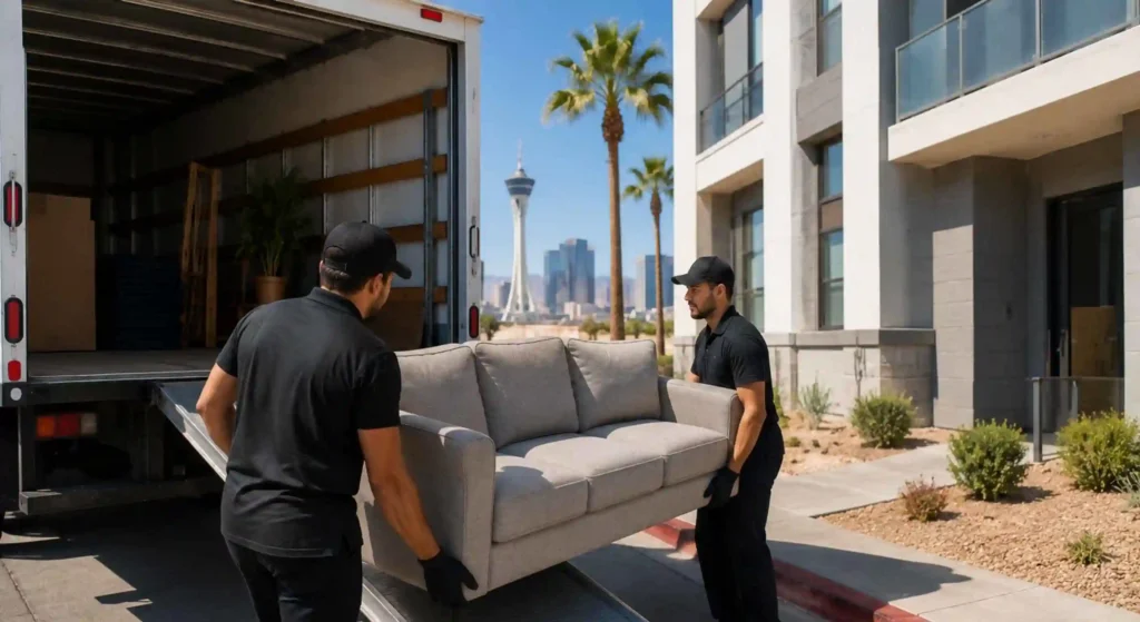 Old couch being prepared for responsible disposal in Las Vegas