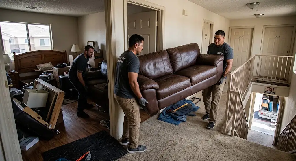 Las Vegas Furniture Removal crew clearing bulky furniture from an apartment
