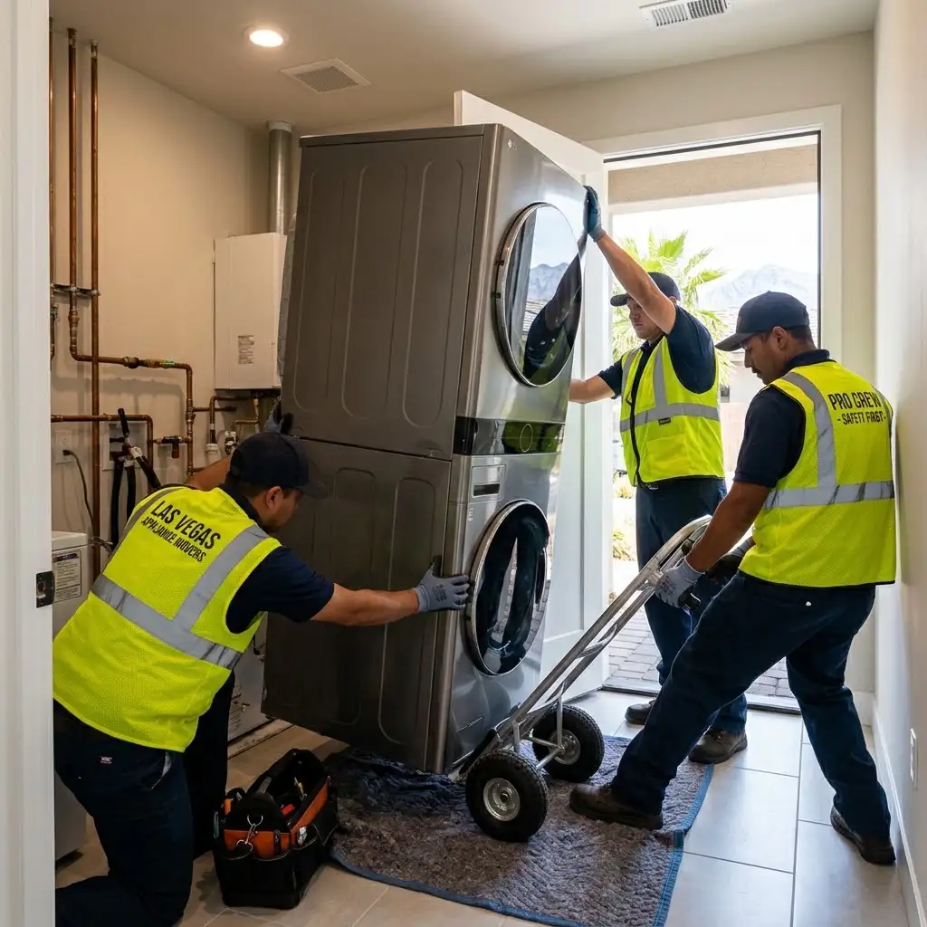 Professional crew carefully removing a large appliance from a Las Vegas home